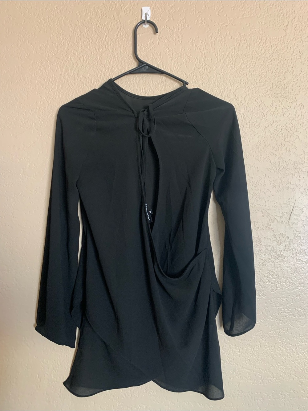 Olivaceous Black Sheer Wrap-Style Blouse